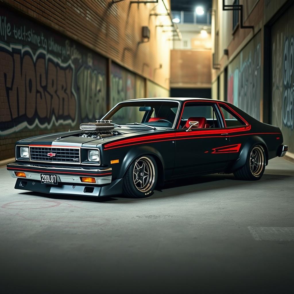 A 1980 Chevrolet Nova, expertly tuned and customized to create an eye-catching American muscle car masterpiece