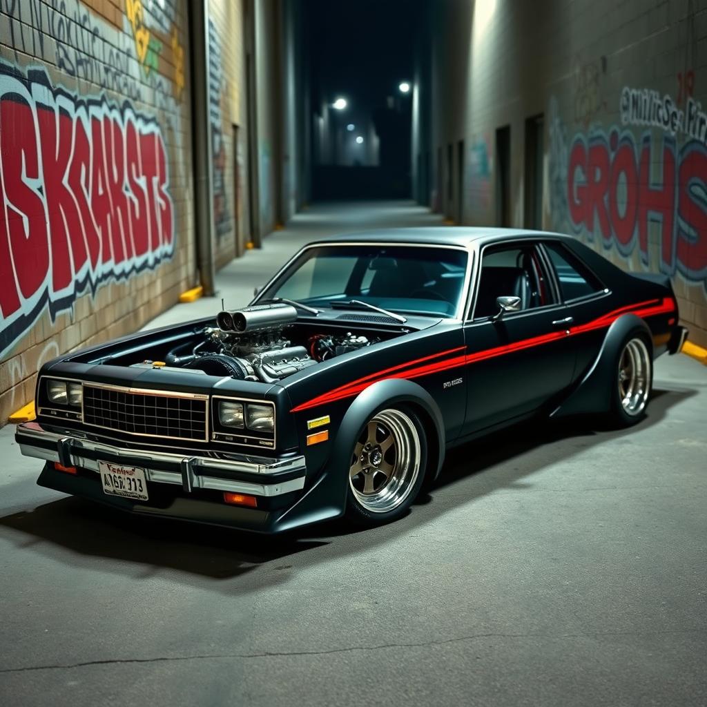 A 1980 Chevrolet Nova, expertly tuned and customized to create an eye-catching American muscle car masterpiece