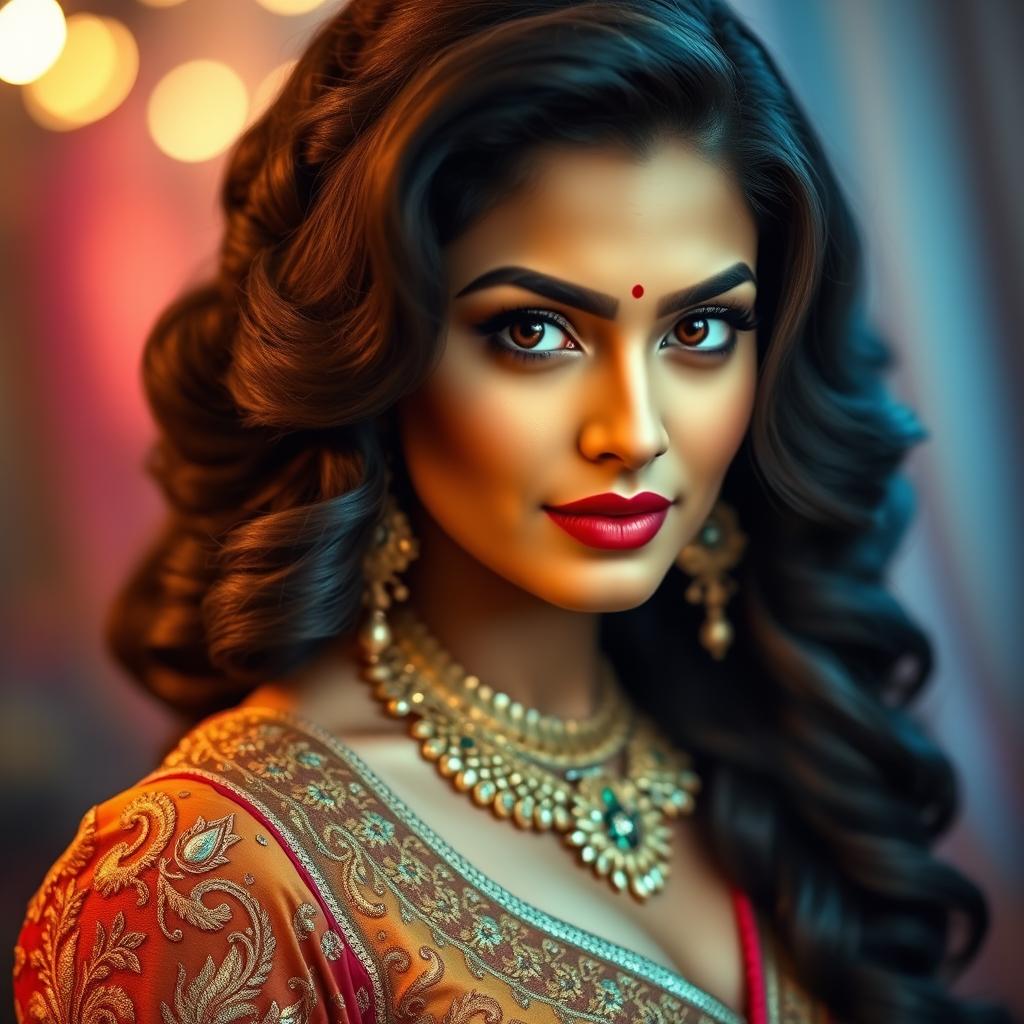 A stunning portrait of a woman inspired by the elegance and beauty of Bollywood actresses