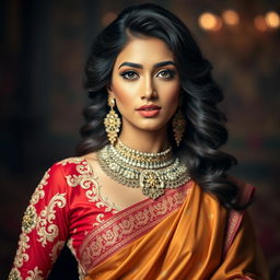 A stunning portrait of a woman inspired by the elegance and beauty of Bollywood actresses