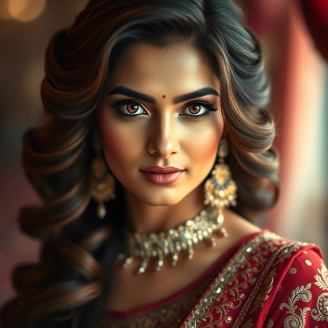 A stunning portrait of a woman inspired by the elegance and beauty of Bollywood actresses