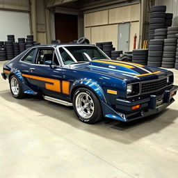 A 1978 Chevrolet Nova, transformed into a high-performance marvel, on display in an industrial setting