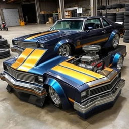 A 1978 Chevrolet Nova, transformed into a high-performance marvel, on display in an industrial setting