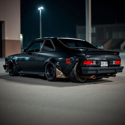 A meticulously tuned Chevrolet Nova 1980, clad in a deep, glossy black finish that highlights its impressive modifications