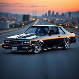 A stunningly tuned 1985 Chevrolet Chevy Nova in a sleek black finish, showcased on an open road