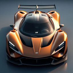 Design a hypercar with a naturally aspirated V24 engine featuring the 'LM' logo, inspired by the elegance and power of Excalibur