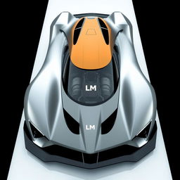 Design a hypercar with a naturally aspirated V24 engine featuring the 'LM' logo, inspired by the elegance and power of Excalibur