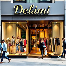 A vibrant and inviting storefront for a clothing store named "Delimi