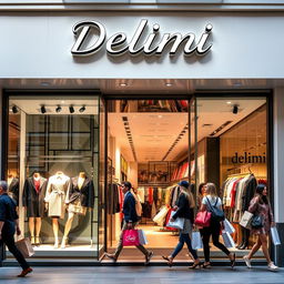 A vibrant and inviting storefront for a clothing store named "Delimi