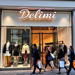 A vibrant and inviting storefront for a clothing store named "Delimi