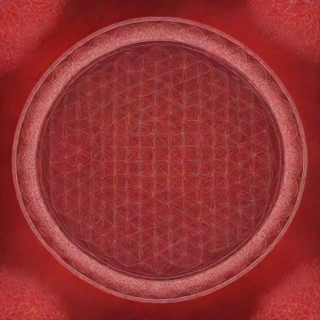 A radiant red flower of life, blooming vibrantly in vivid shades of crimson and scarlet with intricate geometric patterns.