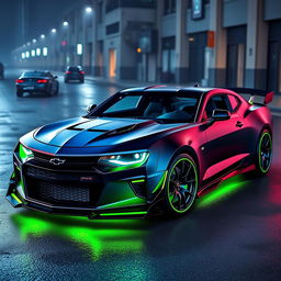 A stunningly modified 2020 Chevrolet Camaro, featuring an aggressive body kit with sharp lines and a dynamic design