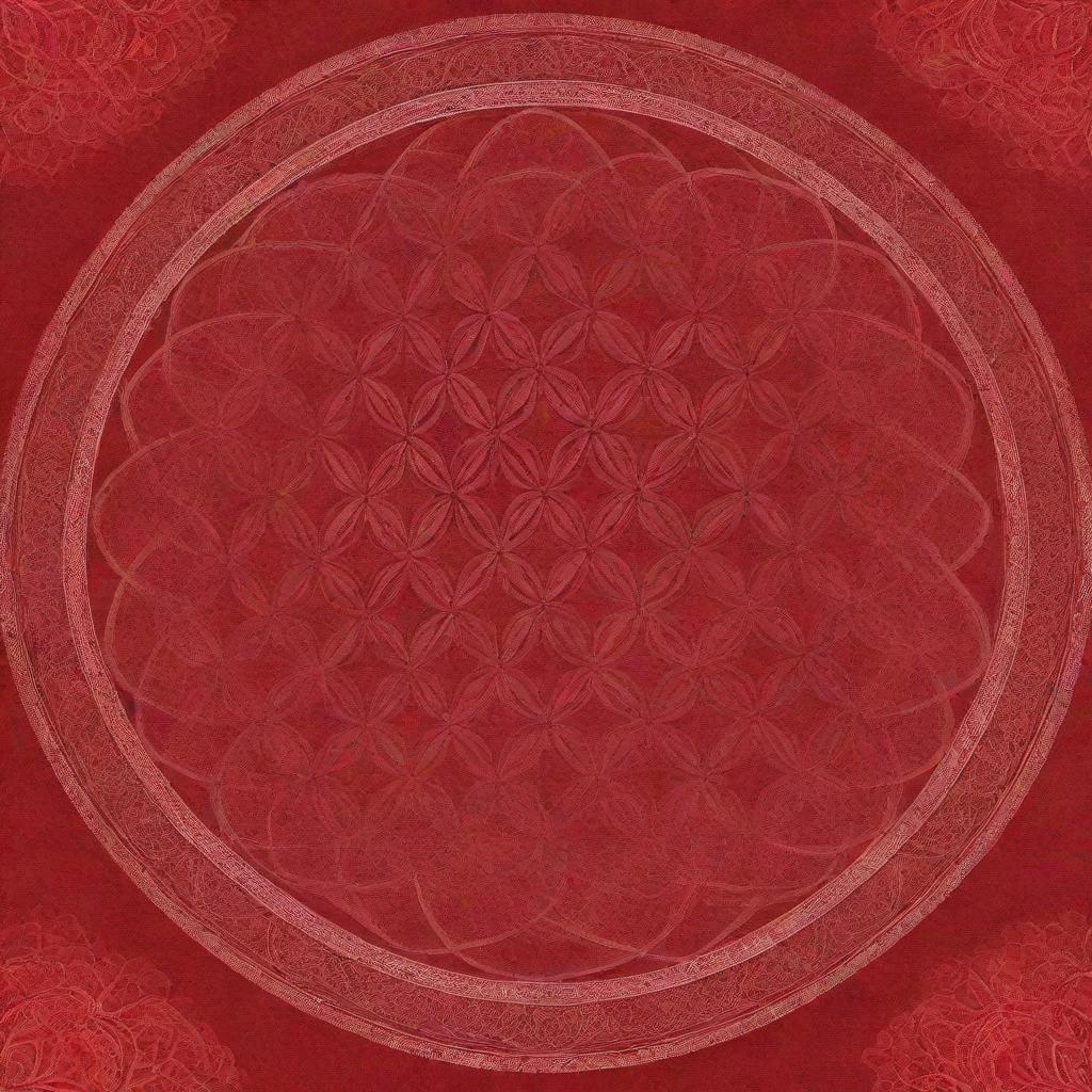 A radiant red flower of life, blooming vibrantly in vivid shades of crimson and scarlet with intricate geometric patterns.