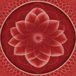 A radiant red flower of life, blooming vibrantly in vivid shades of crimson and scarlet with intricate geometric patterns.