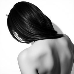 An aesthetic portrait of a woman from behind, with a black and white background, gracefully capturing her posture and elegance