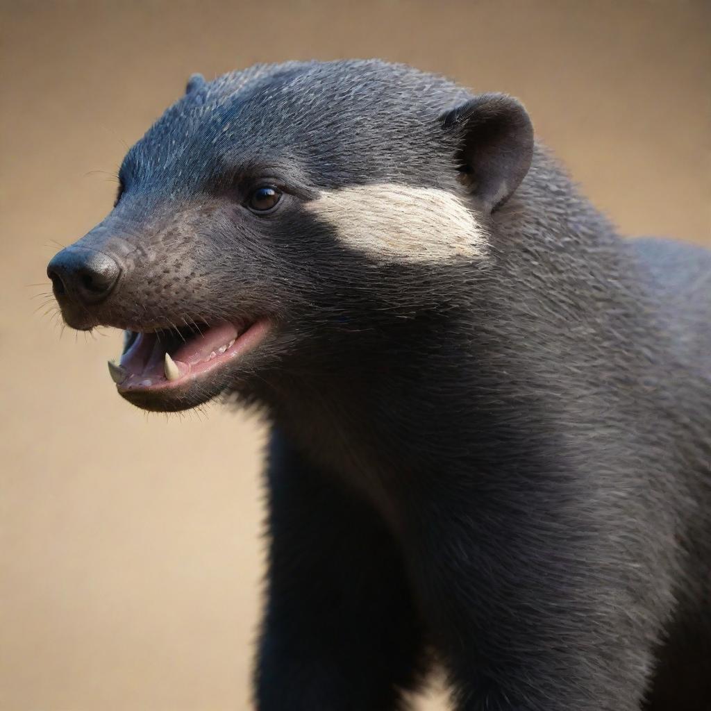 A robust 3D representation of a Honey Badger, its fur appearing tactile and bristly, eyes gleaming with a fierce spirit.