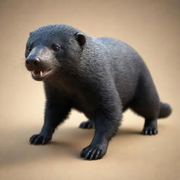 A robust 3D representation of a Honey Badger, its fur appearing tactile and bristly, eyes gleaming with a fierce spirit.