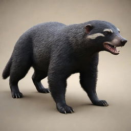 3D model of a Honey Badger, showcasing its strong, muscular build, and its distinctive thick, course fur. Its eyes display a fierce, unyielding spirit.