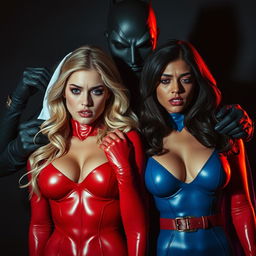 A masked villain grabs and chloroforms two sexy, surprised, scared, and sleepy superheroines