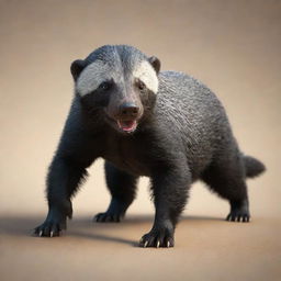 Detailed 3D image of a Honey Badger, its muscular body, striking fur, and fearless eyes are captured brilliantly.