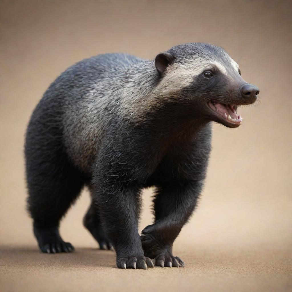 Detailed 3D image of a Honey Badger, its muscular body, striking fur, and fearless eyes are captured brilliantly.