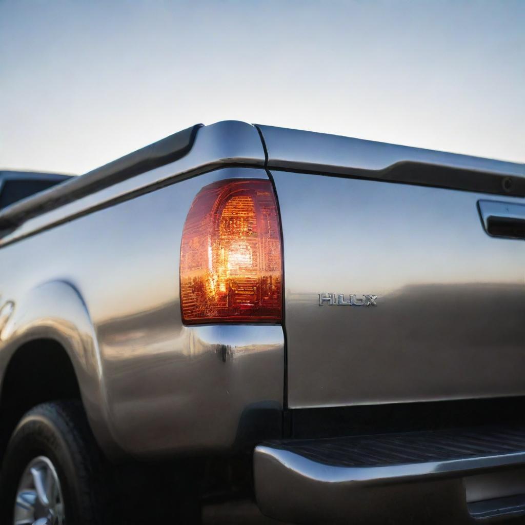 A glossy chrome cover backlight of a Hilux truck