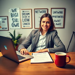 A visually striking image depicting a professional using LinkedIn to secure a job