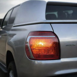 A glossy chrome cover backlight of a Hilux truck