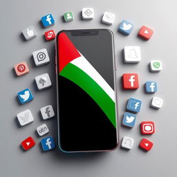 A sleek and modern mobile phone with the Palestinian flag elegantly displayed on its back