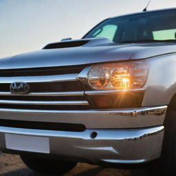 A glossy chrome cover backlight of a Hilux truck