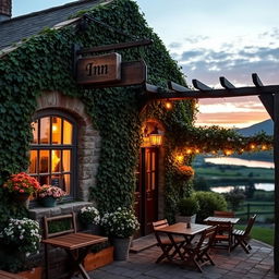 A quaint and rustic inn set in a tranquil countryside