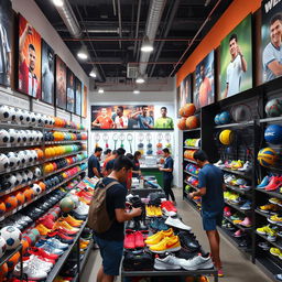 A vibrant sports equipment store with colorful displays of various equipment