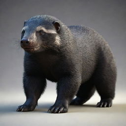 A realistic 3D model of a Honey Badger, its tough exterior, distinguished fur, and fiery eyes reflecting its untamed spirit.