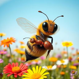 A compassionate bee carrying a joyful ant on its wings