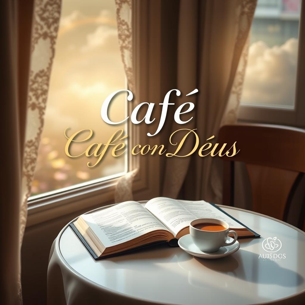 A book cover for 'Café com Deus', featuring a serene morning café scene