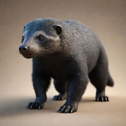 A realistic 3D model of a Honey Badger, its tough exterior, distinguished fur, and fiery eyes reflecting its untamed spirit.