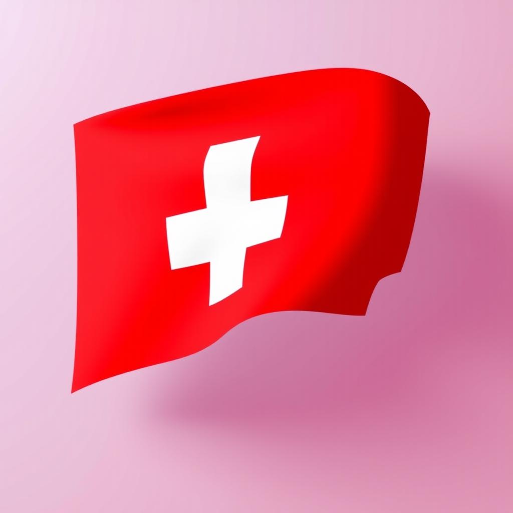 A minimalist depiction of the Swiss flag, featuring a simple design with a solid red background and a white cross at the center