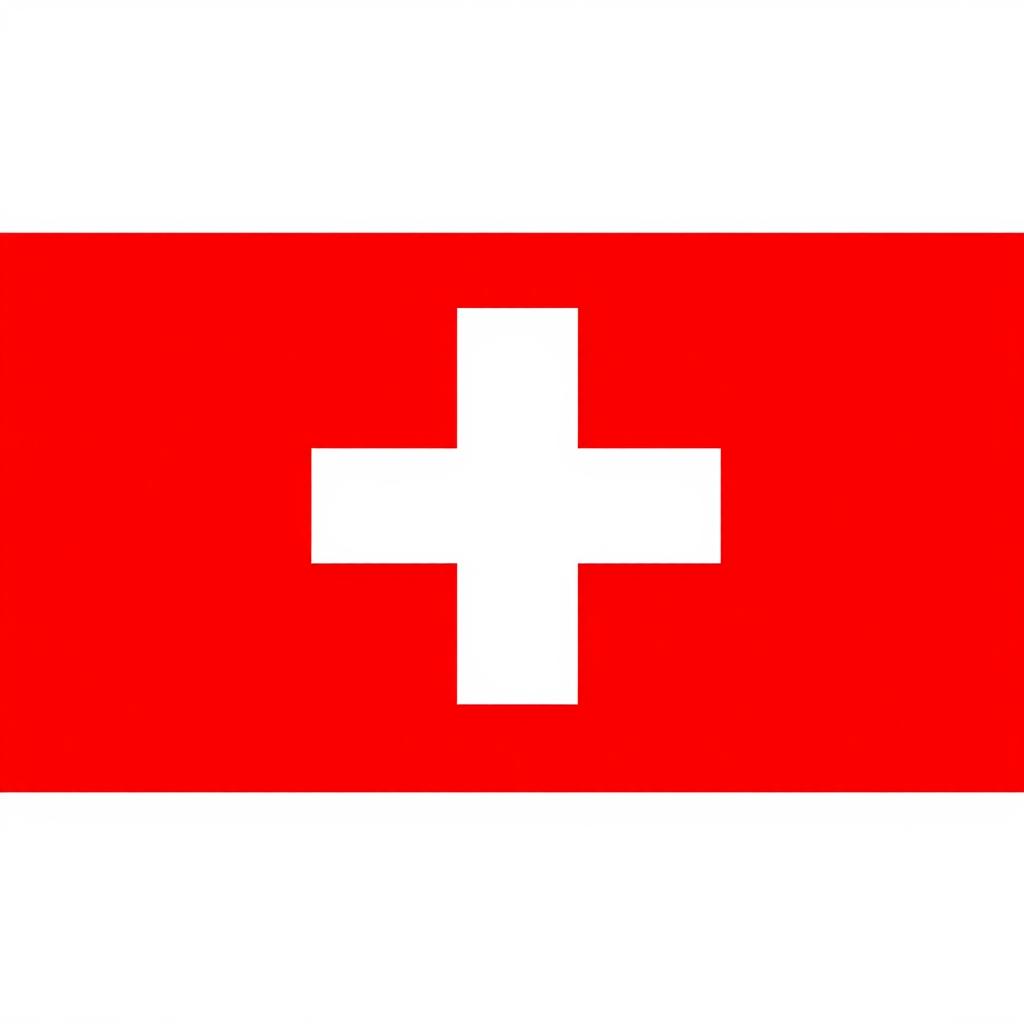 A minimalist depiction of the Swiss flag, featuring a simple design with a solid red background and a white cross at the center