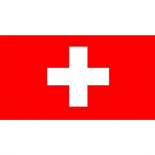 A minimalist depiction of the Swiss flag, featuring a simple design with a solid red background and a white cross at the center