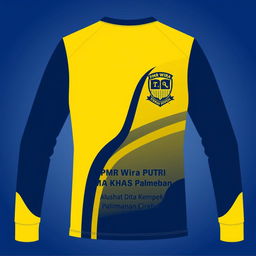 A sporty long-sleeve t-shirt with a navy and yellow color variation