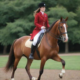 A 19-year-old royal girl gracefully riding bareback on a majestic chestnut horse in elegant attire