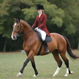 A 19-year-old royal girl gracefully riding bareback on a majestic chestnut horse in elegant attire