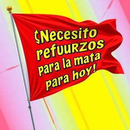 A dynamic image of a flag that displays the text "¡Necesito refuerzos para la mata para hoy!" in bold, energetic letters