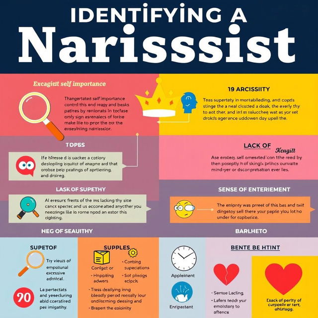 A detailed infographic illustrating common signs and lies of a narcissist