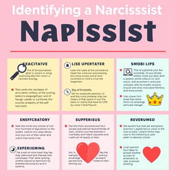 A detailed infographic illustrating common signs and lies of a narcissist