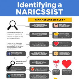 A detailed infographic illustrating common signs and lies of a narcissist