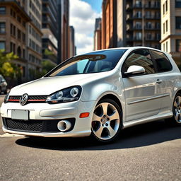 A 2007 Volkswagen Golf GTI in crisp white, featuring its iconic design