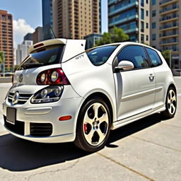 A 2007 Volkswagen Golf GTI in crisp white, featuring its iconic design