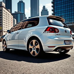 A 2007 Volkswagen Golf GTI in crisp white, featuring its iconic design