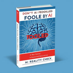 "Don't be Fooled by AI: The AI Reality Check" book cover design featuring a clever balance of technological imagery and cautionary themes